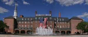 Panoramic view of the city administration in old town in Alexandria City, Virginia. Besides serving an administrative purpose the square is home to farmers' markets and events