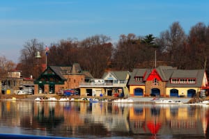 The famed Philadelphia’s boathouse row in Fairmount Dam Fishway